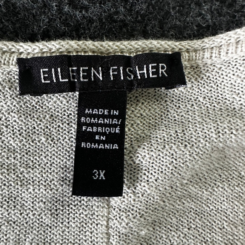 Eileen Fisher Organic Linen Cotton V-Neck Boxy Pocket Top Beige 3X - Picture 3 of 6